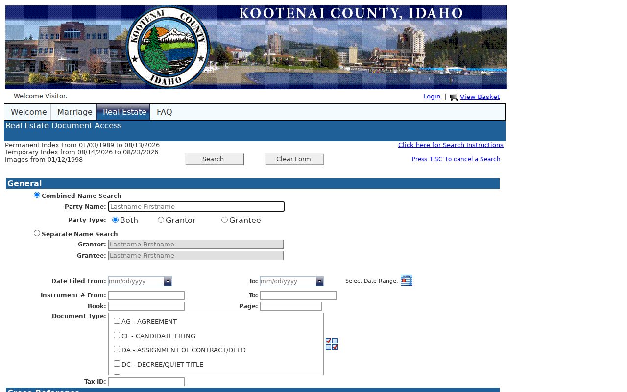 Post Falls residents directory Kootenai deed index