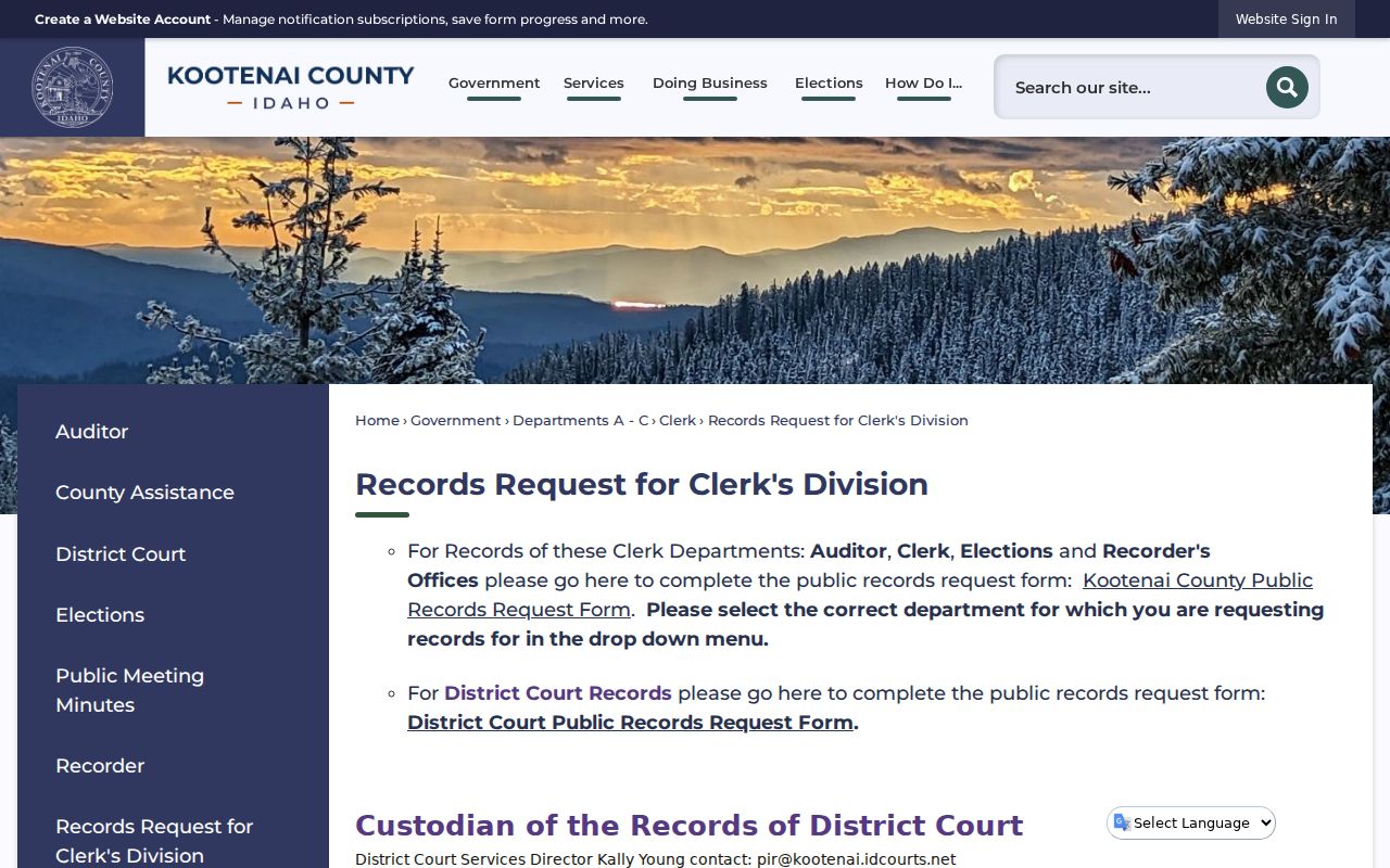 Post Falls residents directory Kootenai records request routing