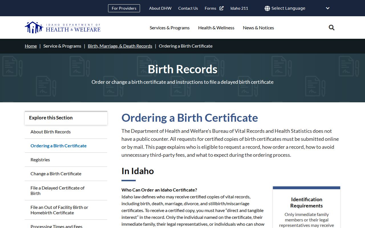 Post Falls residents directory Idaho vital records ordering