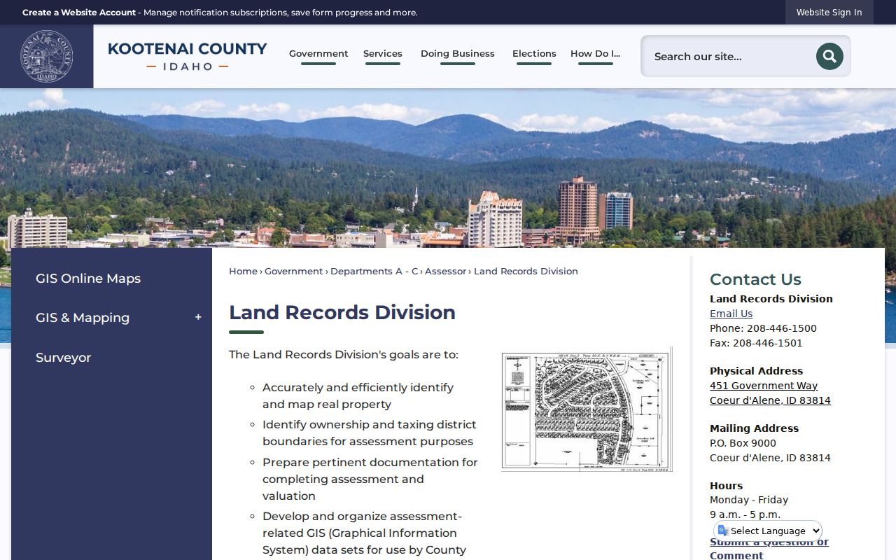 Kootenai County Land Records Division page for parcel and map questions