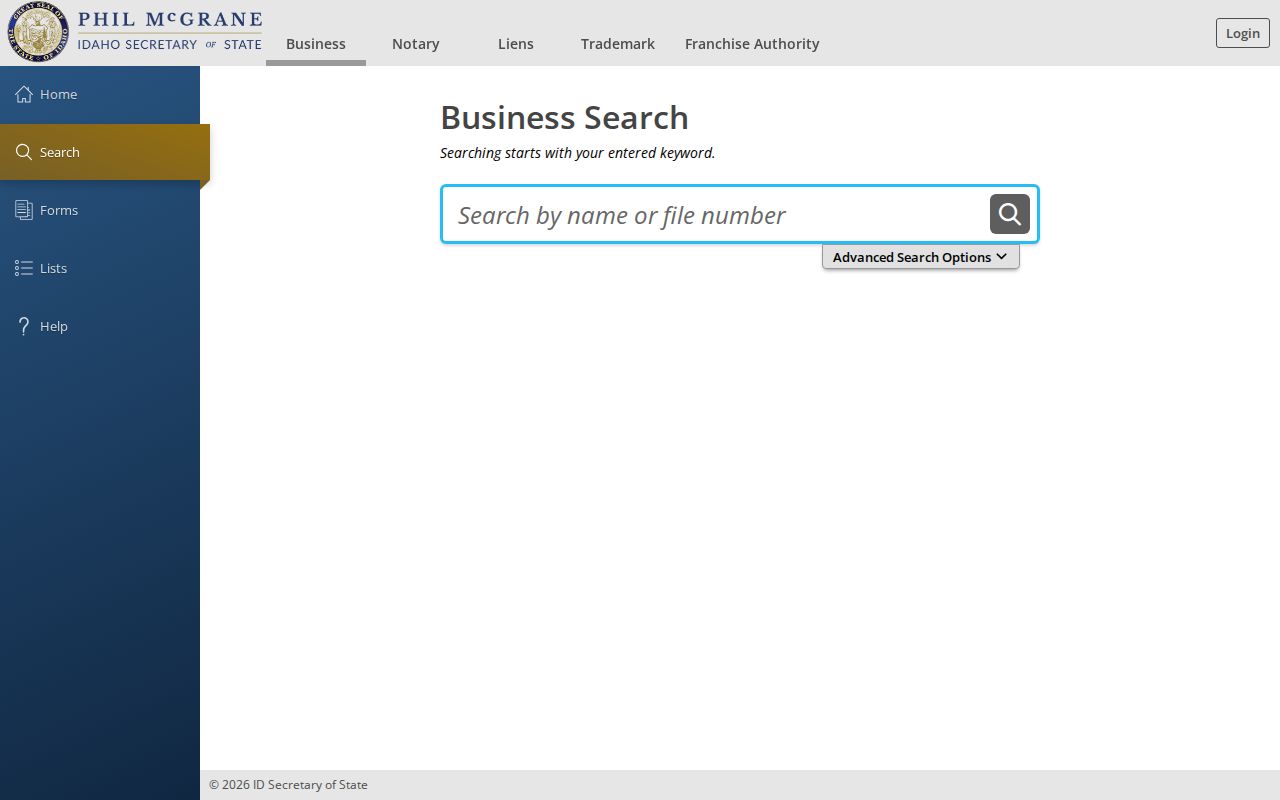 Idaho SOSBiz business search used to distinguish a Post Falls name