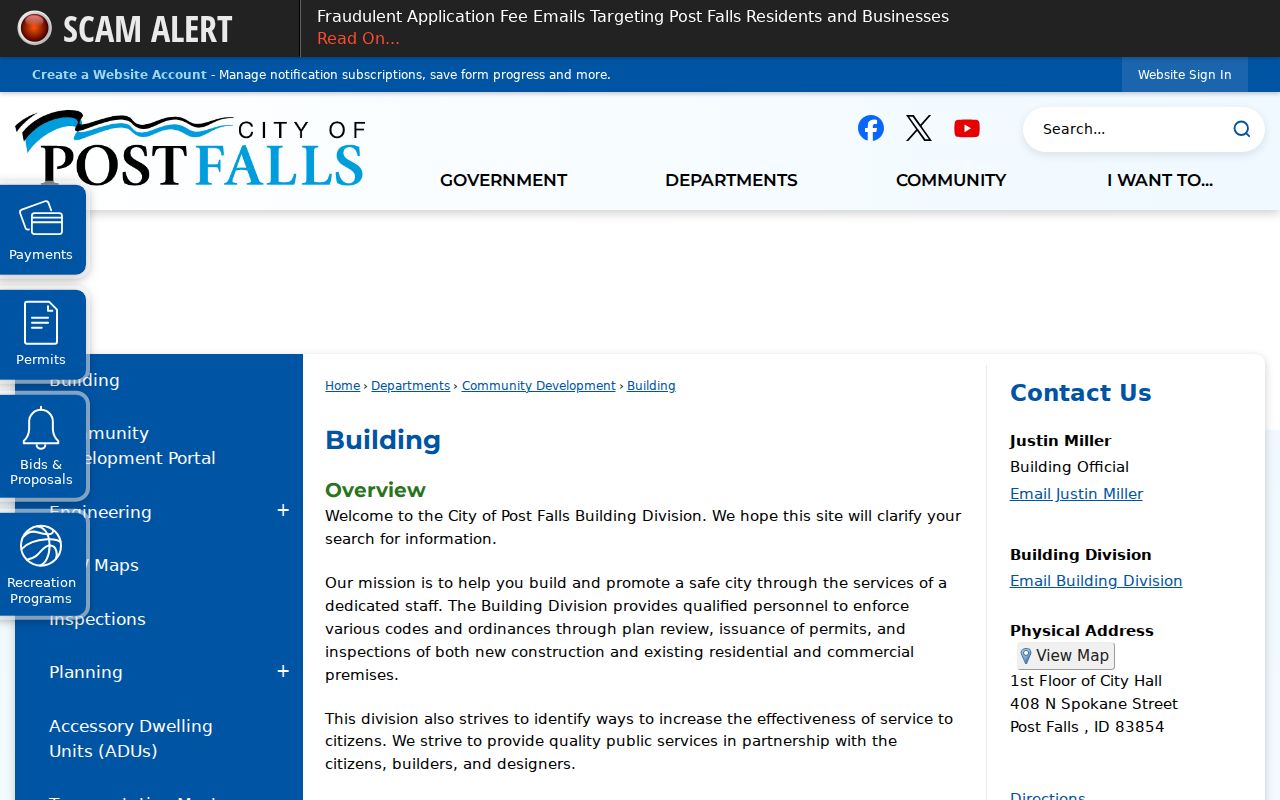 Post Falls street directory building and permit portal