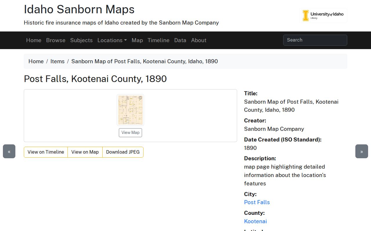 Post Falls street directory 1890 Sanborn map